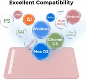 XP-Pen Deco MW Bluetooth Kablosuz Grafik Çizim Tableti 8x5 - Pembe thumbnail 4