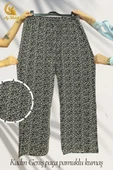 Kadın Pamuklu Dokuma Desenli Bol Kesim Geniş Paça Pantolon thumbnail 9