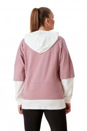Fierte Kadın Büyük Beden Sweatshirt Rg4685 Sabit Kapüşon Uzun Kol Spor Baskı Desen Rahat Gül Kurusu Lila - 9
