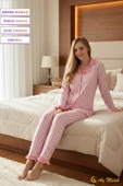 Kadın Pijama Takımı Desenli Pamuklu Fırfır Detaylı Polo Yaka Takım thumbnail 9