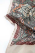 %100 İpek Etnik Desenli Sütlükahve Renkli 92x210 Şal thumbnail 4