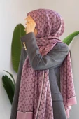%100 İpek Minik Motif Desenli Gül Kurusu Renkli 92x210 Şal thumbnail 1