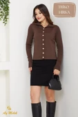 Kadın Triko Polo Yaka Düğmeli Kısa Fitilli Hırka thumbnail 9