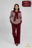 Kadın Triko Pantolon Takım Çizgili Atkı Detaylı Bisiklet Yaka Takım thumbnail 6