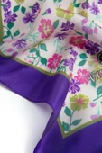 %100 İpek Çıtır Çiçek Desenli Mor Renkli 92x210 Şal thumbnail 4