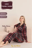 Kadın Pijama Takımı Pamuklu Polo Yaka Çizgili Takım thumbnail 3
