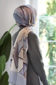 100% İPEK MERMER DESENLİ BEJ - GRİ RENKLİ ŞAL thumbnail 1