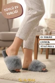 Kadın Ev Terliği Çeyizlik Gül Desenli Tüylü Yumuşak Peluş Terlik thumbnail 1