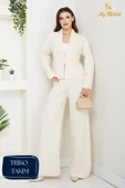 Kadın Triko Takım Düğmeli Şal Yaka Şık Pantolon Takım thumbnail 8