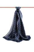 %100 İpek Minik Motif Desenli Lacivert - Krem Renkli 92x210 Şal thumbnail 2