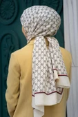 %100 İpek Minik Motif Desenli Krem Renkli 92x210 Şal thumbnail 1