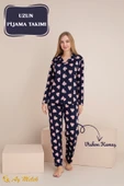 Kadın Pijama Takımı Desenli Pamuklu Polo Yaka Takım thumbnail 12