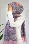 %100 İpek Etnik Desenli Pembe Renkli 92x210 Şal thumbnail 1