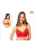 F.K Önden Bağlamalı Desteksiz Dantel Detaylı Sütyen Kırmızı 1206 thumbnail 2