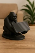 PAMUK'S DESİGN 3D Siyah Goril Figürlü Dekoratif Telefon, Tablet Standı, Kalem Tutucu Heykel, Masaüstü Organizer thumbnail 3