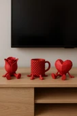 PAMUK'S DESİGN Dekoratif Kalp Gül Ve Kahve Figürü Kahve Sever Obje 3'lü Set 9 X 7 Cm thumbnail 5