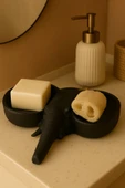 PAMUK'S DESİGN Siyah Fildişi Figürlü Sunumluk Banyo Sabunluk, Kahvaltı Tabağı, Takı Organizeri, Mumluk 15 x 15 cm thumbnail 4