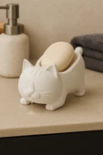 PAMUK'S DESİGN Dekoratif Kedi Figürlü Sabunluk & Süngerlik Şık ve Sevimli Banyo, Mutfak Aksesuarı Çok Amaçlı thumbnail 3