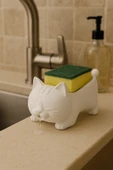 PAMUK'S DESİGN Dekoratif Kedi Figürlü Sabunluk & Süngerlik Şık ve Sevimli Banyo, Mutfak Aksesuarı Çok Amaçlı thumbnail 2