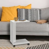 Çok Amaçlı Tekerlekli C Koltuk Sehpası-Mat Lake Beyaz(Diamond Beyaz) 35x65x45 cm (GxYxD) thumbnail 1