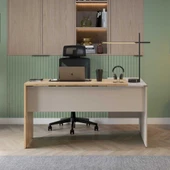 Madrid 3 Çekmeceli L Çalışma Masası - Florida Meşe/Vizon 140x75x107 cm thumbnail 2