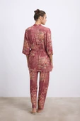 Anıl Kadın Çiçek Desenli Viskon Lenzing Kumaştan Sabahlık, Atlet ve Pantolon Takımı (11603) thumbnail 2