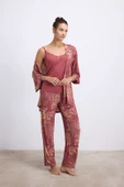 Anıl Kadın Çiçek Desenli Viskon Lenzing Kumaştan Sabahlık, Atlet ve Pantolon Takımı (11603) thumbnail 1