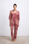 Anıl Kadın Çiçek Desenli Viskon Lenzing Kumaştan Sabahlık, Atlet ve Pantolon Takımı (11603) thumbnail 3