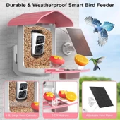 BirdSnap PAV - Akıllı Kuş Yemliği, Güneş Enerjili Kamera 2K HD - Pembe thumbnail 5