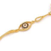 Atlnı Kaplama İmitasyon Çiçek Model Nazar Boncuklu Çeyrek Çerçeveli Bileklik BLK-1216 thumbnail 4