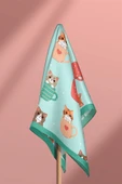 %100 İpek Fincanda Kedi Desenli Bandana thumbnail 6
