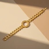 Altın Kaplama İmitasyon Desenli Çeyrek Çerçeveli Zincir Bileklik BLK-1212 thumbnail 5