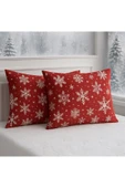 StellaFlavo Desenli Pamuklu Yılbaşı Kar Desen Yastık Kılıfı 2 Adet 50 x 70 cm thumbnail 1