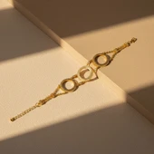 Altın Kaplama İmitasyon Zirkon Taşlı Üçlü Yarım Çerçeveli Bileklik BLK-1210 thumbnail 4