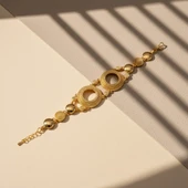 Altın Kaplama İmitasyon Desenli İki Çeyrek Çerçeveli  Bileklik BLK-1208 thumbnail 4