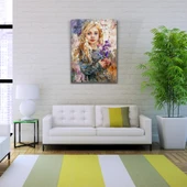 Çiçek Demeti Tutan Kadın Portresi Yağlıboya Kanvas Tablo 50 x 70 thumbnail 2