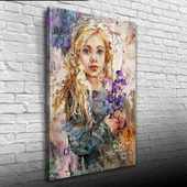 Çiçek Demeti Tutan Kadın Portresi Yağlıboya Kanvas Tablo 50 x 70 thumbnail 3