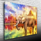 Fil ve  Arkada Geleneksel Hint Yapıları Kanvas Tablo 50 x 70 thumbnail 1