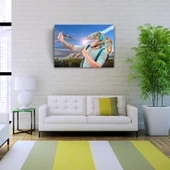 Mavi Tonlarda Dinazor Başlı Adam Resmi Kanvas Tablo 50 x 70 thumbnail 1