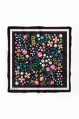 Kadın Siyah Pembe Çiçek Desenli 50x50 Bandana HYL DG01696-22 thumbnail 2