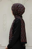 LÜKS MEDİNE İPEĞİ GEOMETRİK DESENLİ SİYAH - BORDO RENKLİ 75X195 KIRIŞMAZ ŞAL MOSS KREP DİKİŞ TİPİ İTALYAN DİKİŞLİ thumbnail 1