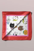 A59 Kadın Kedi Desenli Bandana 50x50 Kırmızı DG0191-22 Snz thumbnail 3