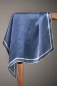 100% Twill İpek Düz Renk Bordür Desenli İndigo - Krem Renkli Daha Tok Exclusive Serisi 90x90 Dikim Şekli : El Dikişi Eşarp thumbnail 4