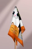 B88 Kadın Kedi Desenli Bandana 50x50 Gri Sarı DG0397-22 thumbnail 6