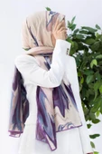 LÜKS MEDİNE EBRU DESENLİ LİLA RENKLİ 75X195 KIRIŞMAZ ŞAL MOSS KREP DİKİŞ TİPİ İTALYAN DİKİŞLİ thumbnail 1