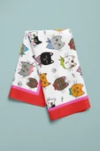 A59 Kadın Kedi Desenli Bandana 50x50 Kırmızı DG0191-22 Snz thumbnail 5