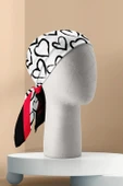 B57 Kadın Kırmızı Beyaz Sİyah Heart Desenli 50x50 Bandana thumbnail 4