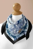 V45 Kadın Açık Mavi Lacivert Arbore Desenli 50x50 Bandana HYL DG01130-22 thumbnail 3