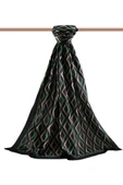 LÜKS MEDİNE İPEĞİ GEOMETRİK DESENLİ SİYAH - ZÜMRÜT YEŞİLİ RENKLİ 75X195 KIRIŞMAZ ŞAL MOSS KREP DİKİŞ TİPİ İTALYAN DİKİŞLİ thumbnail 2