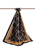 LÜKS MEDİNE İPEĞİ EKOSE DESENLİ SİYAH - GOLD RENKLİ 75X195 KIRIŞMAZ ŞAL MOSS KREP DİKİŞ TİPİ İTALYAN DİKİŞLİ thumbnail 2